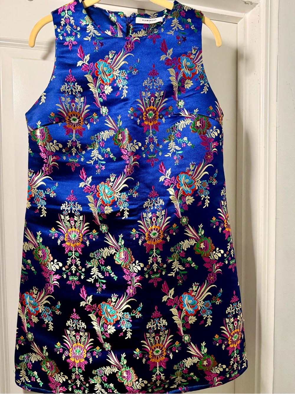 Women’s Blue  Floral Satin Brocade Dress Size 10 Beautiful
